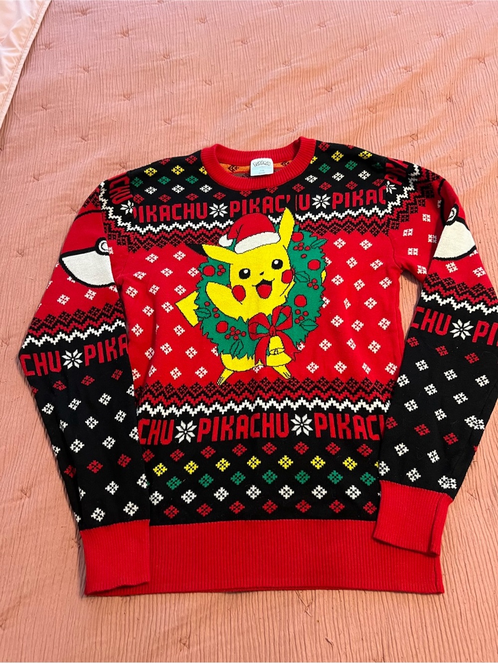 Pokemon Pikachu Holiday Crewneck Sweater in Red, Black, Yellow